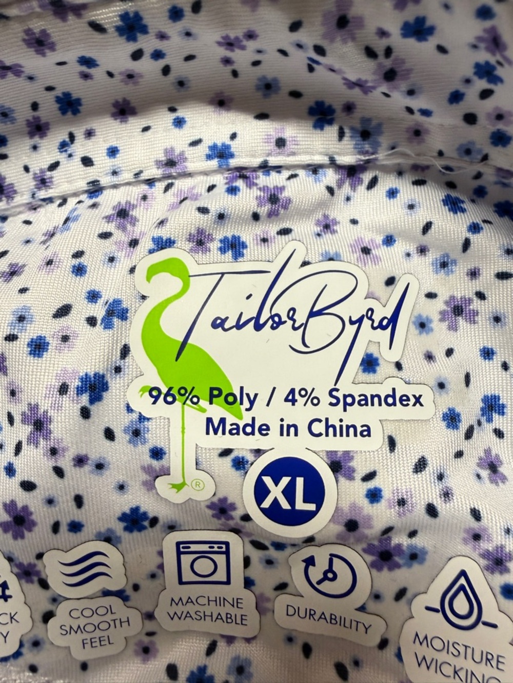 Tailor Byrd Ditsy Floral Performance Polo Golf Shirt White Blue Men's  Size XL - Picture 6 of 17